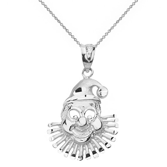 Sterling Silver Diamond Cut Clown Pendant Necklace