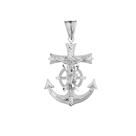 Mariners Anchor Crucifix Pendant Necklace in Sterling Silver