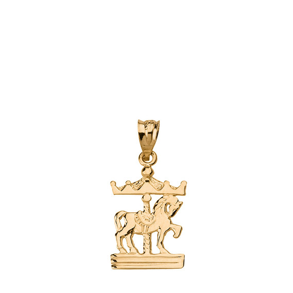 Solid Yellow Gold Horse Carousel Pendant Necklace