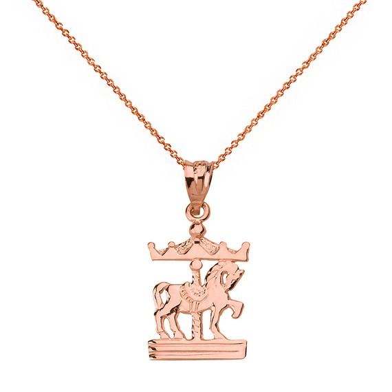 Solid Rose Gold Horse Carousel Pendant Necklace