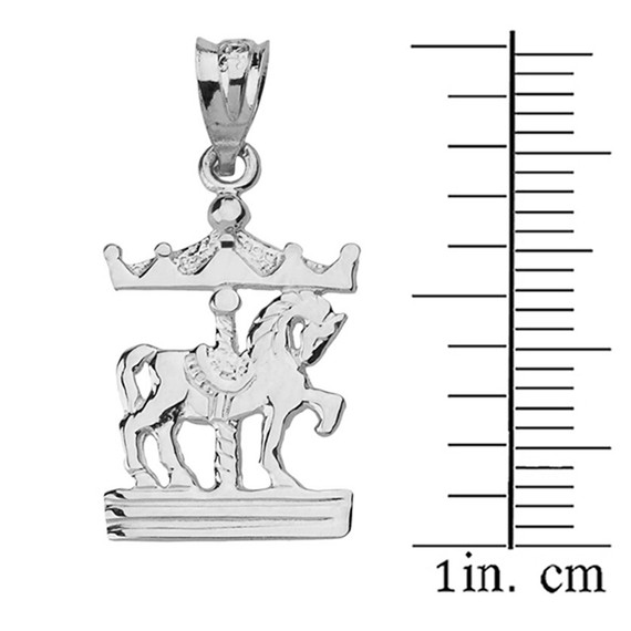 Solid White Gold Horse Carousel Pendant Necklace