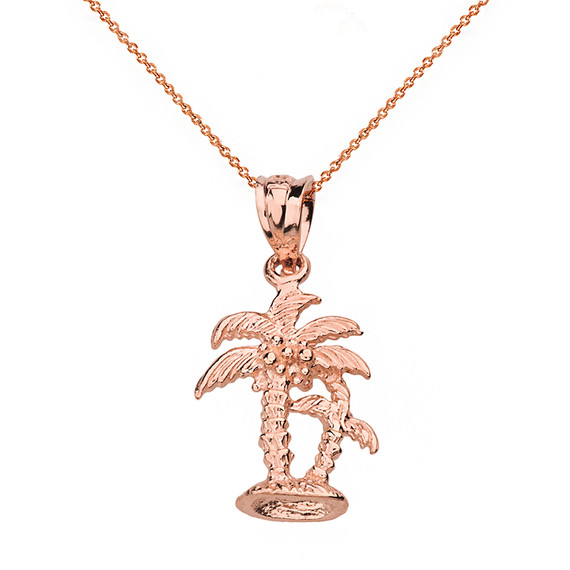 Solid Rose Gold Texture Double Palm Trees Pendant Necklace