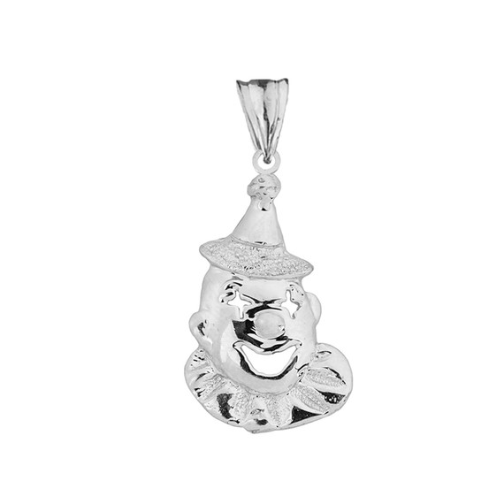 Solid White Gold Clown Pendant Necklace