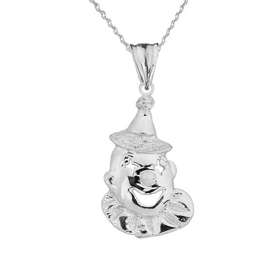 Solid White Gold Clown Pendant Necklace