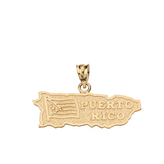 Puerto Rico Map Pendant Necklace in Solid Gold (Yellow/Rose/White)