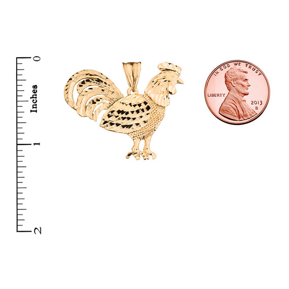 Yellow Gold Rooster Pendant Necklace