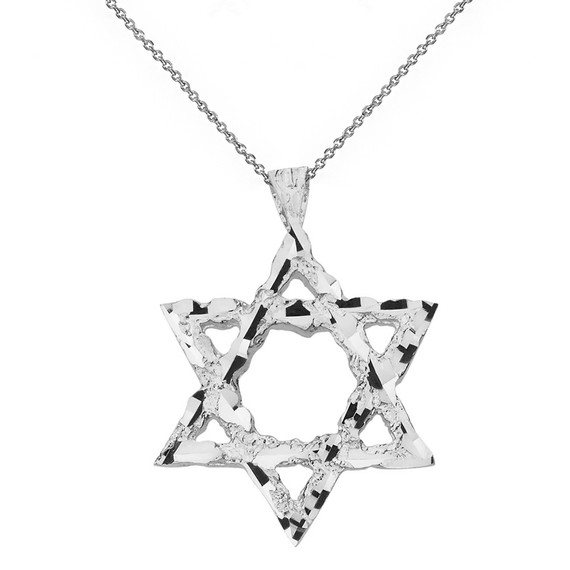 Sterling Silver Textured Star of David Pendant Necklace