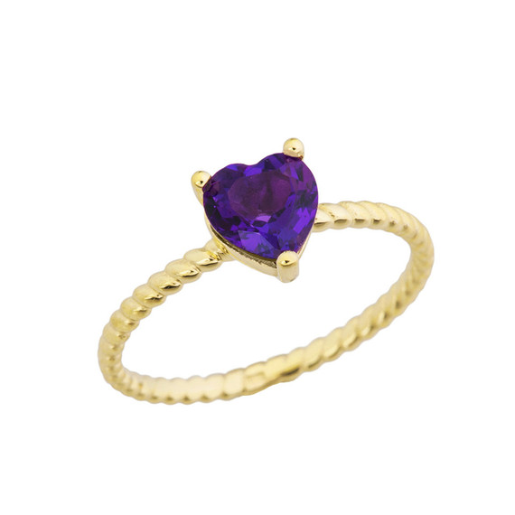 Dainty Genuine Garnet Heart Rope Ring in Yellow Gold