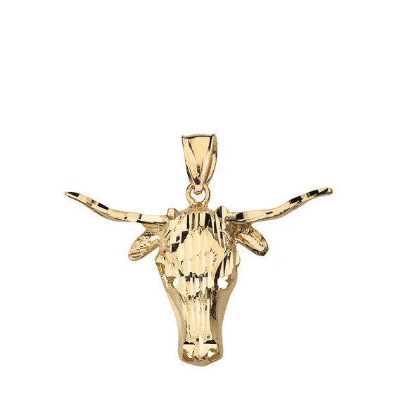 Solid Yellow Gold Diamond Cut Ox Head Pendant Necklace