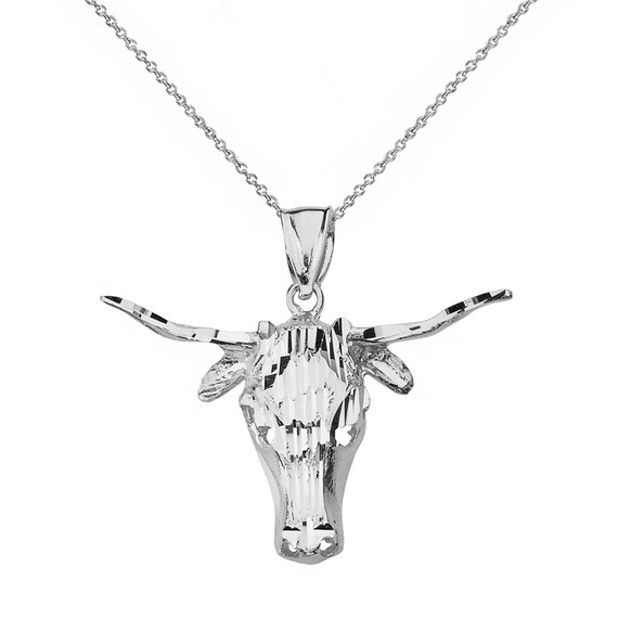 Sterling Silver Diamond Cut Ox Head Pendant Necklace