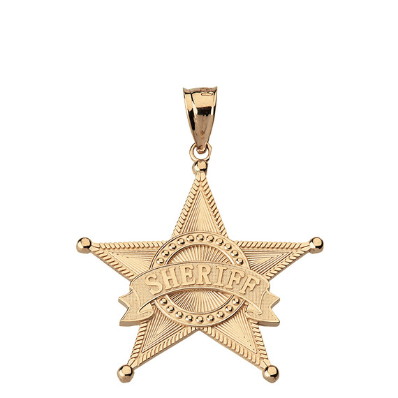 Textured Sheriff Badge Star Pendant Necklace  in Solid Gold (Yellow/Rose/White)