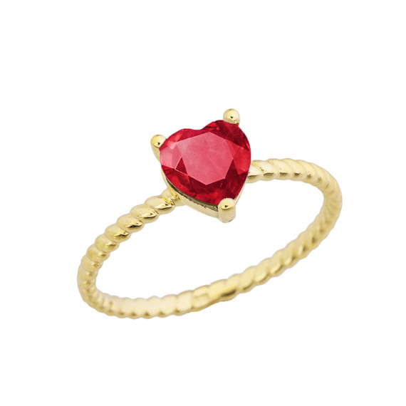 Dainty Ruby (LCR) Heart Rope Ring in Yellow Gold