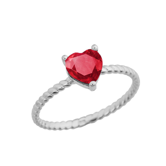 Dainty Ruby (LCR) Heart Rope Ring in White Gold