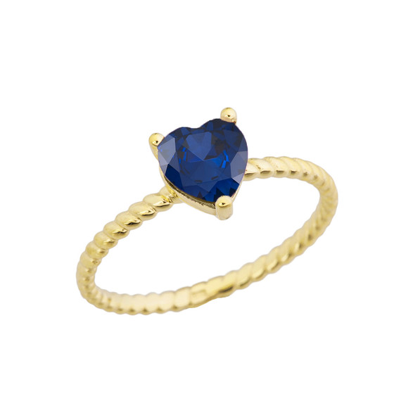 Dainty Sapphire (LCS) Heart Rope Ring in Yellow Gold