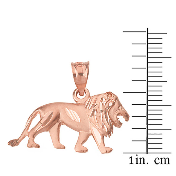 Solid Rose Gold Sparkle Cut Leo Zodiac Royal Lion Pendant Necklace