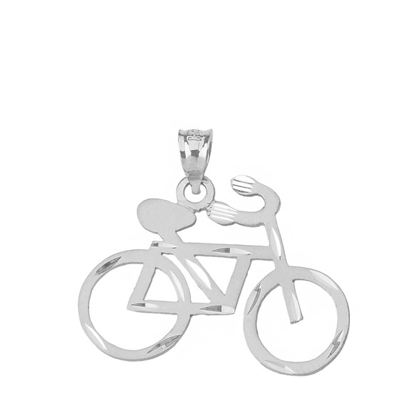 Sterling Silver Sparkle Cut Bicycle Pendant Necklace