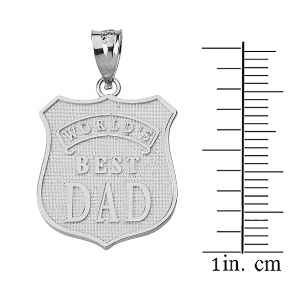 Sterling Silver Matte and Shiny World's Best Dad Badge Pendant Necklace