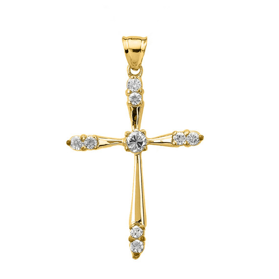 Yellow Gold 1/2 ct CZ Cross Pendant Necklace