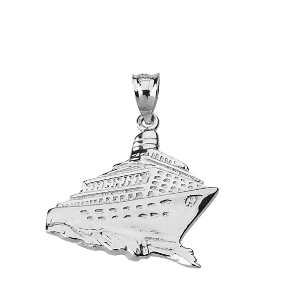 Cruise Ship Ocean Liner Pendant Necklace in Solid Gold (Yellow/Rose/White)