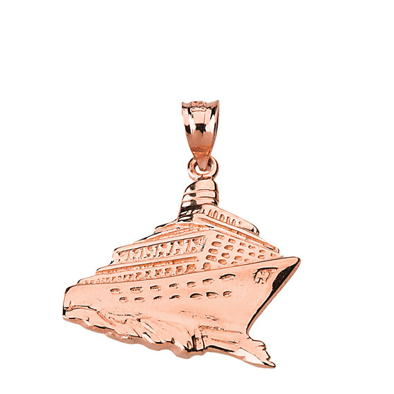 Solid Genuine Rose  Gold Cruise Ship Ocean Liner Pendant Necklace