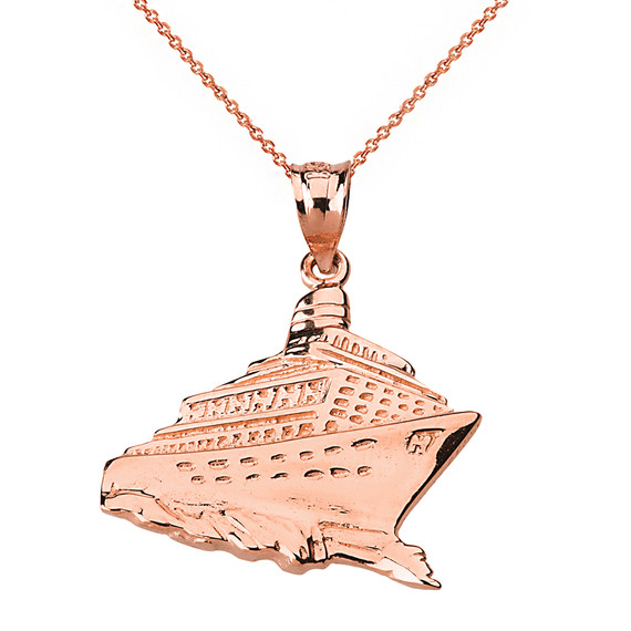 Solid Genuine Rose  Gold Cruise Ship Ocean Liner Pendant Necklace