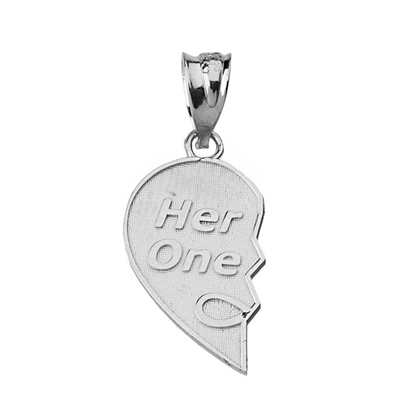 Sterling Silver Her One His Only Break Apart Heart 2 - Piece Pendant Necklace