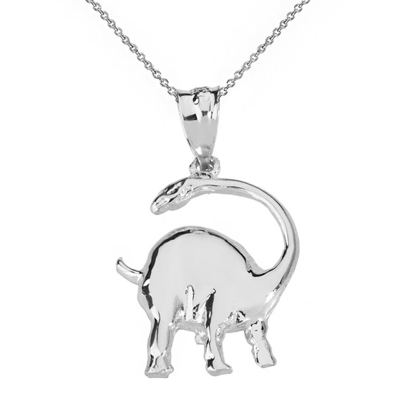 Solid White Gold  Brachiosaurus Dinosaur Pendant Necklace