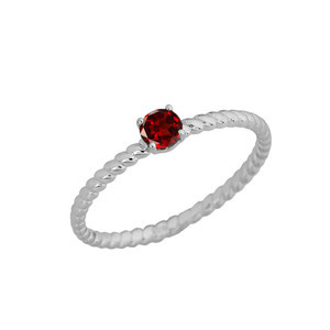 White Gold Personalized Genuine Garnet Gemstone Rope Engagement Ring