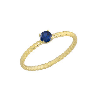 Yellow Gold Personalized Genuine Sapphire Gemstone Rope Engagement Ring