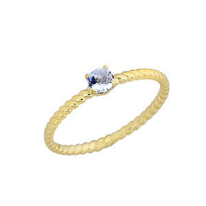 Yellow Gold Personalized Genuine Aquamarine Gemstone Rope Engagement Ring