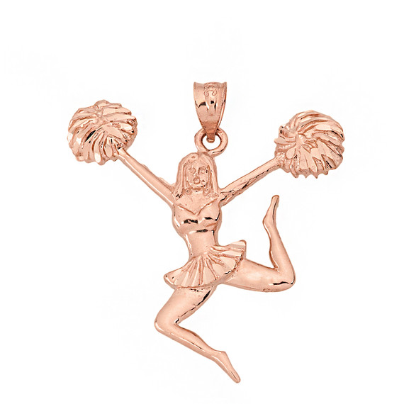 Solid Rose Gold Sparkle Cut Cheerleading Flyer Pendant Necklace