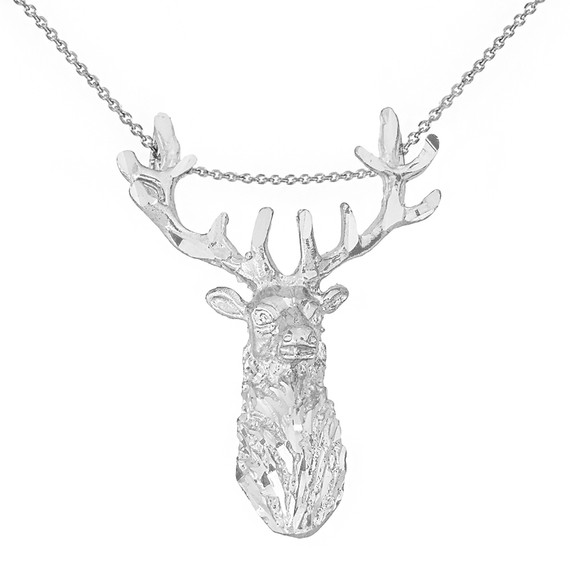 Sterling Silver Stag Deer Head Pendant Necklace