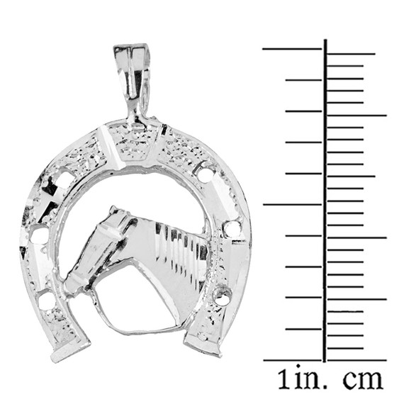 Sterling Silver Sparkle Cut Equestrian Horseshoe and Horse Pendant Necklace