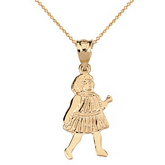 Little Girl Pendant Necklace in Solid Gold (Yellow/Rose/White)