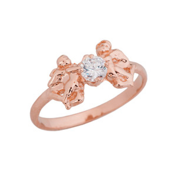 Two Cupid Angels Ring In Rose Gold