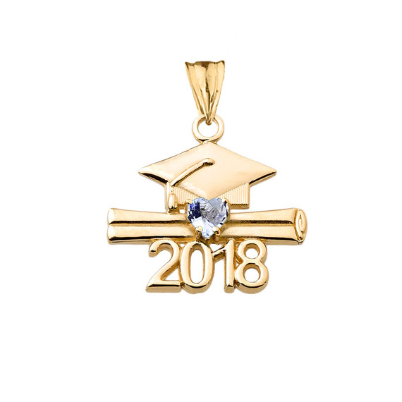 Class of 2018 Graduation Birthstone CZ Pendant Necklace in Yellow Gold