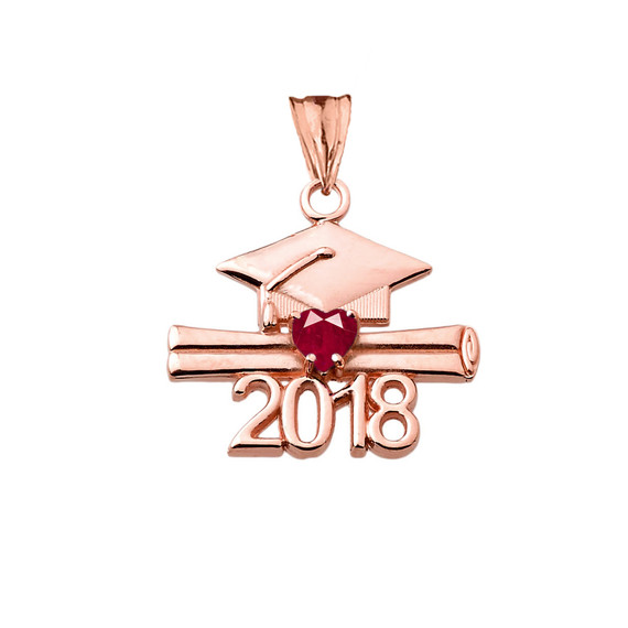 Class of 2018 Graduation Birthstone CZ Pendant Necklace in Rose Gold