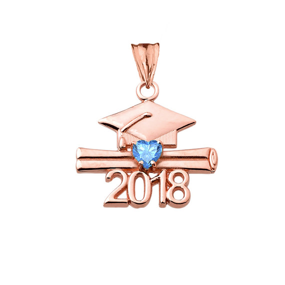 Class of 2018 Graduation Birthstone CZ Pendant Necklace in Rose Gold