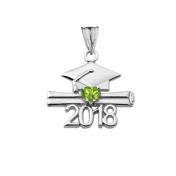 Class of 2018 Graduation Birthstone CZ Pendant Necklace in  Sterling Silver