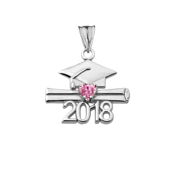 Class of 2018 Graduation Birthstone CZ Pendant Necklace in  Sterling Silver