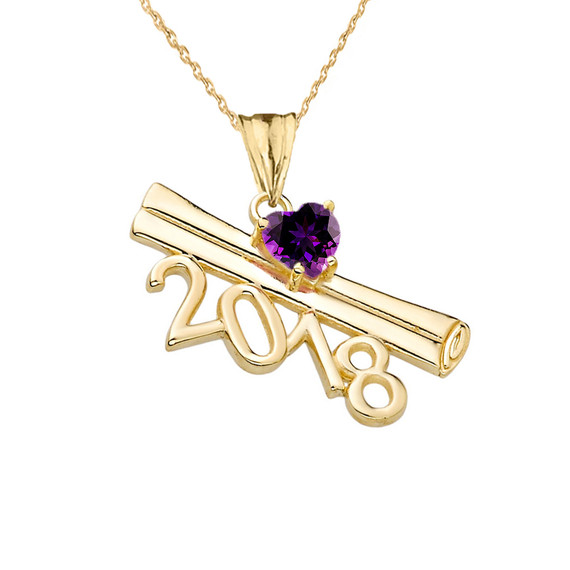2018 Graduation Diploma Personalized Birthstone CZ Pendant Necklace In Yellow Gold