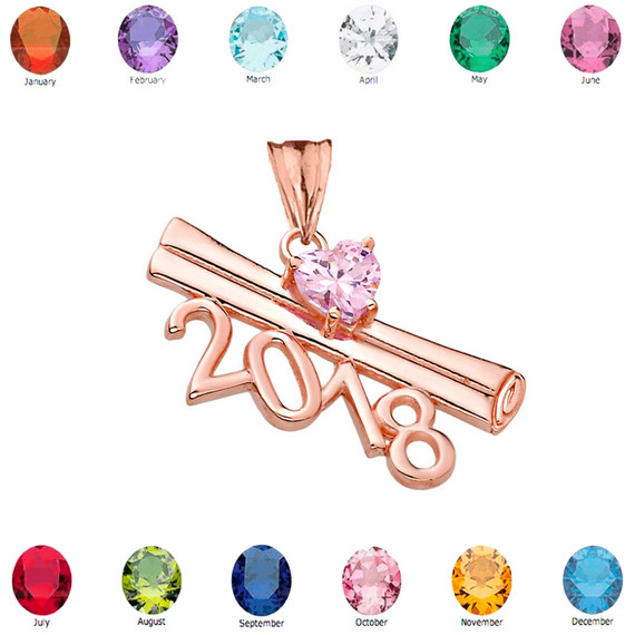 2018 Graduation Diploma Personalized Birthstone CZ Pendant Necklace In Rose  Gold