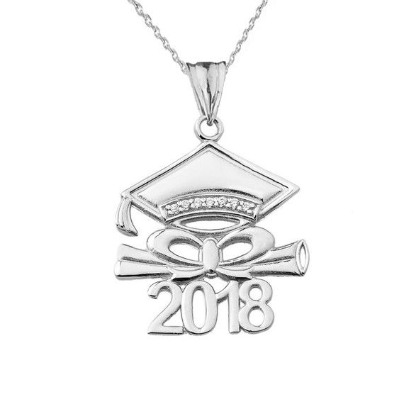 2018 Graduation Cap And Diploma  Pendant Necklace In Sterling Silver