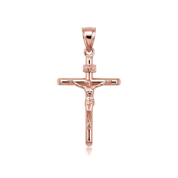 Gold Dainty Crucifix Cross (INRI) Pendant Necklace (Available in Yellow/Rose/White Gold