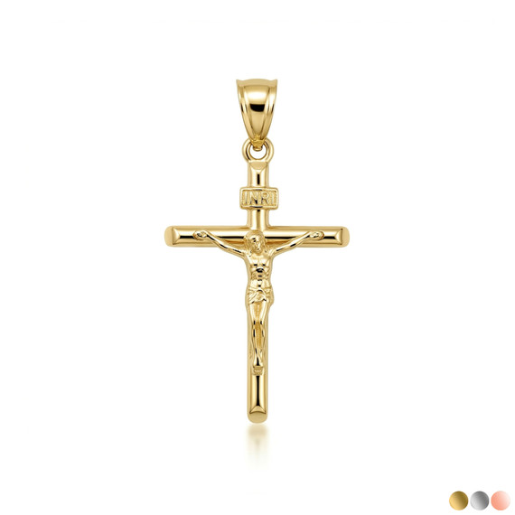 Gold Dainty Crucifix Cross (INRI) Pendant Necklace (Available in Yellow/Rose/White Gold