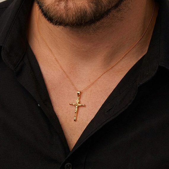 Gold Dainty Crucifix Cross (INRI) Pendant Necklace (Available in Yellow/Rose/White Gold