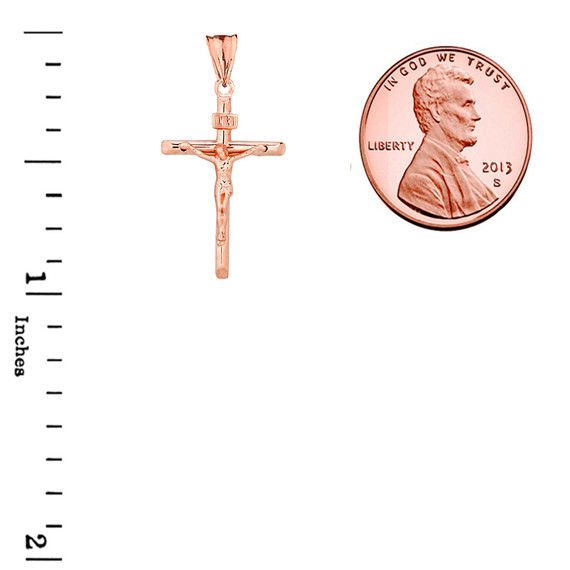 Dainty Crucifix Cross (INRI) Pendant Necklace in Rose Gold