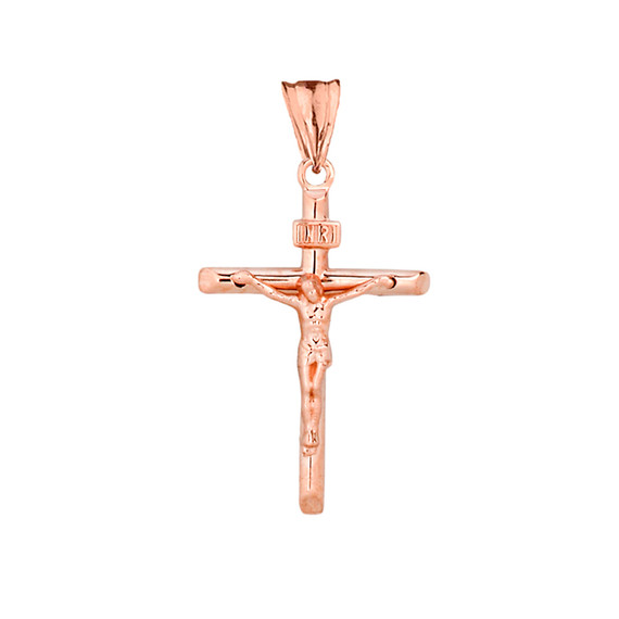 Dainty Crucifix Cross (INRI) Pendant Necklace in Rose Gold