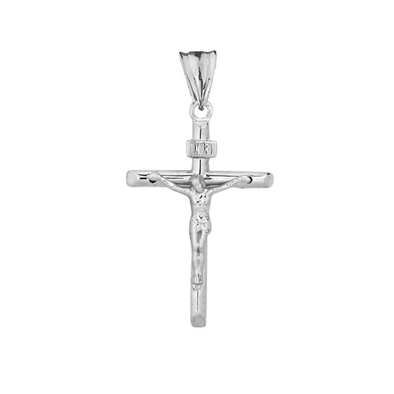 Dainty Crucifix Cross (INRI) Pendant Necklace in White Gold