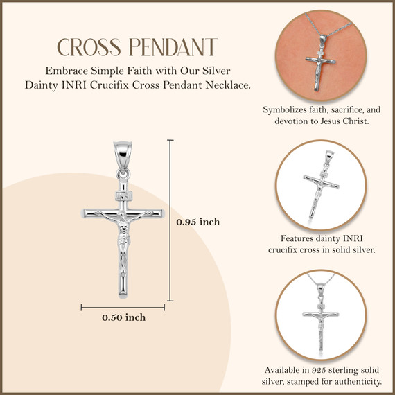 Dainty Crucifix Cross (INRI) Pendant Necklace in Sterling Silver